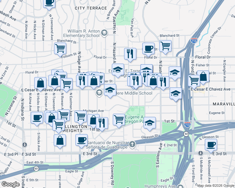 map of restaurants, bars, coffee shops, grocery stores, and more near 4037 San Carlos Street in Los Angeles