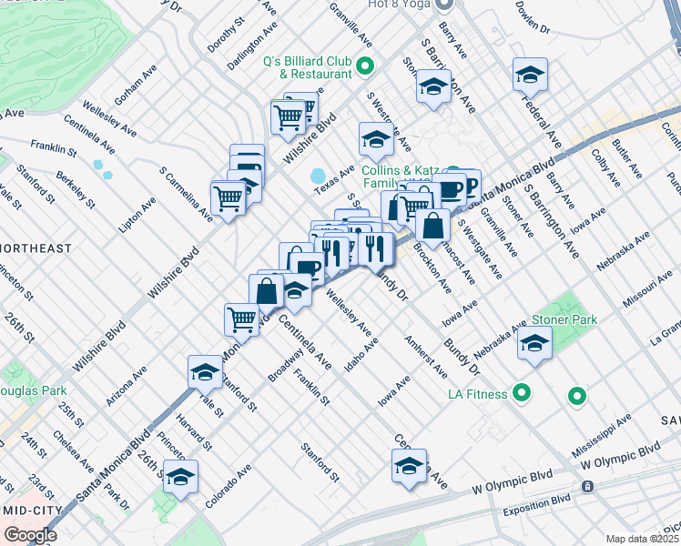 map of restaurants, bars, coffee shops, grocery stores, and more near 12203 West Ohio Avenue in Los Angeles