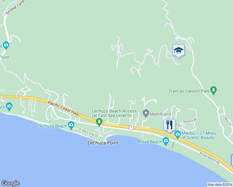 map of restaurants, bars, coffee shops, grocery stores, and more near 31505 Pacific Coast Highway in Malibu