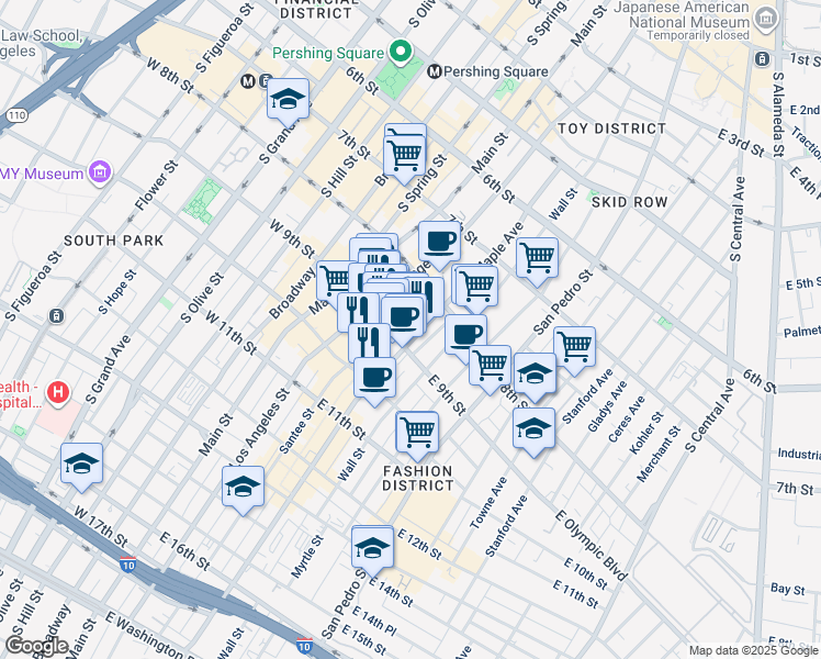 map of restaurants, bars, coffee shops, grocery stores, and more near in Los Angeles