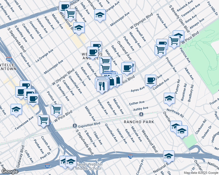 map of restaurants, bars, coffee shops, grocery stores, and more near in Los Angeles