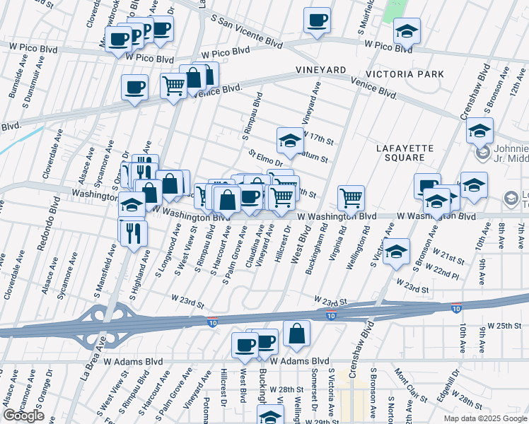 map of restaurants, bars, coffee shops, grocery stores, and more near in Los Angeles