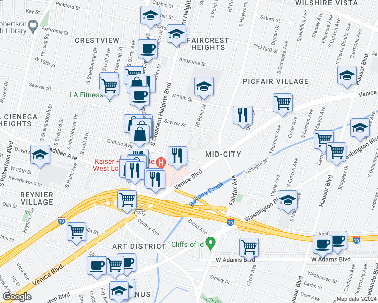 map of restaurants, bars, coffee shops, grocery stores, and more near 1968 Tudor Lane in Los Angeles