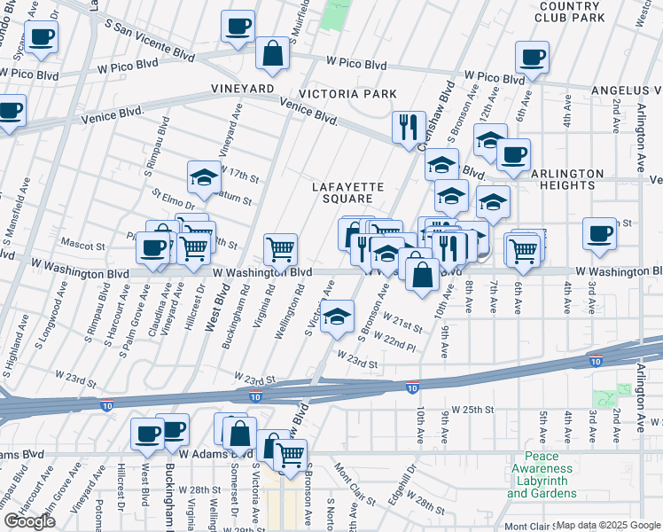 map of restaurants, bars, coffee shops, grocery stores, and more near 1902 South Victoria Avenue in Los Angeles