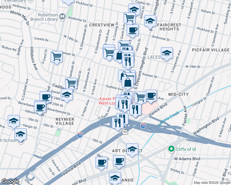 map of restaurants, bars, coffee shops, grocery stores, and more near in Los Angeles