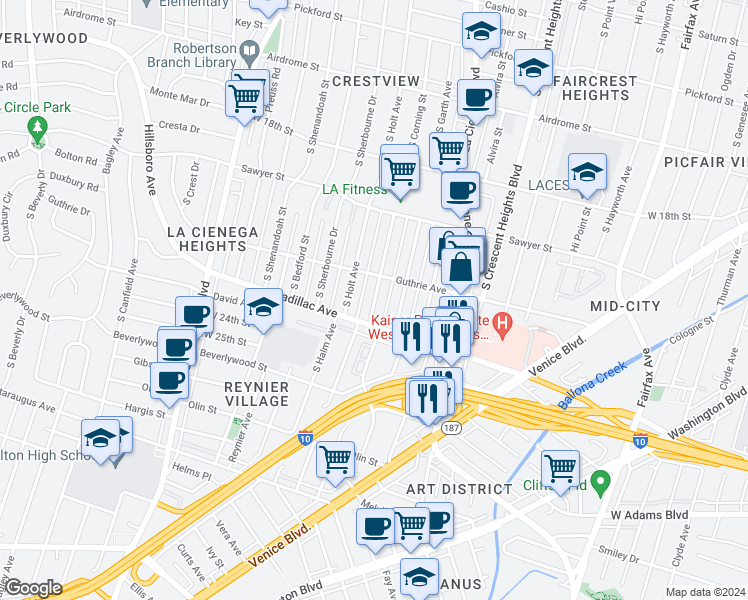 map of restaurants, bars, coffee shops, grocery stores, and more near in Los Angeles