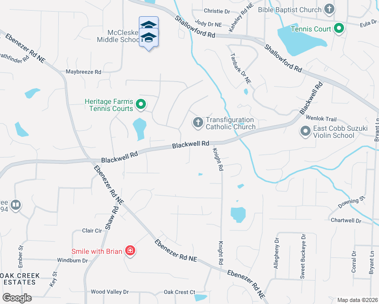 map of restaurants, bars, coffee shops, grocery stores, and more near 1720 Blackwell Road in Marietta
