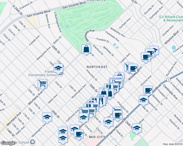 map of restaurants, bars, coffee shops, grocery stores, and more near 943 Princeton Street in Santa Monica