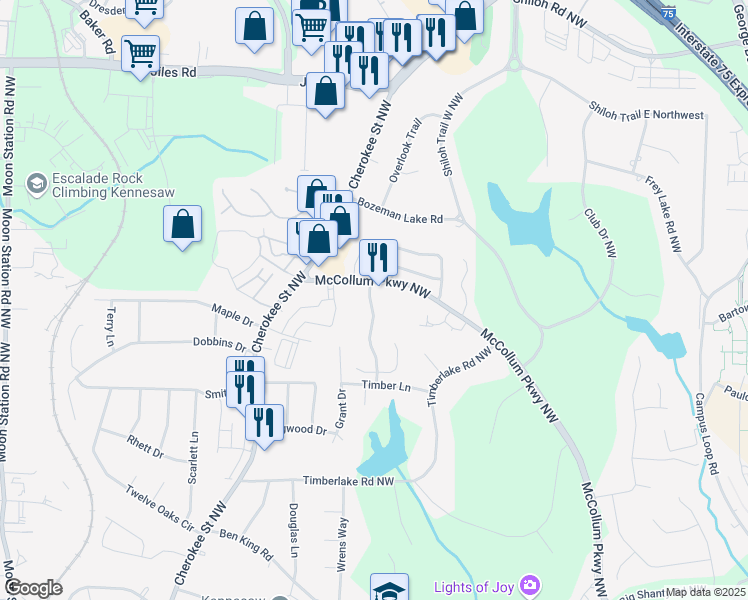 map of restaurants, bars, coffee shops, grocery stores, and more near 3576 Kennesaw Station Drive in Kennesaw