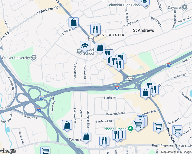 map of restaurants, bars, coffee shops, grocery stores, and more near in Columbia
