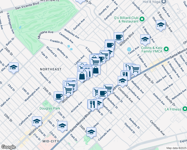 map of restaurants, bars, coffee shops, grocery stores, and more near 1226 Franklin Street in Santa Monica
