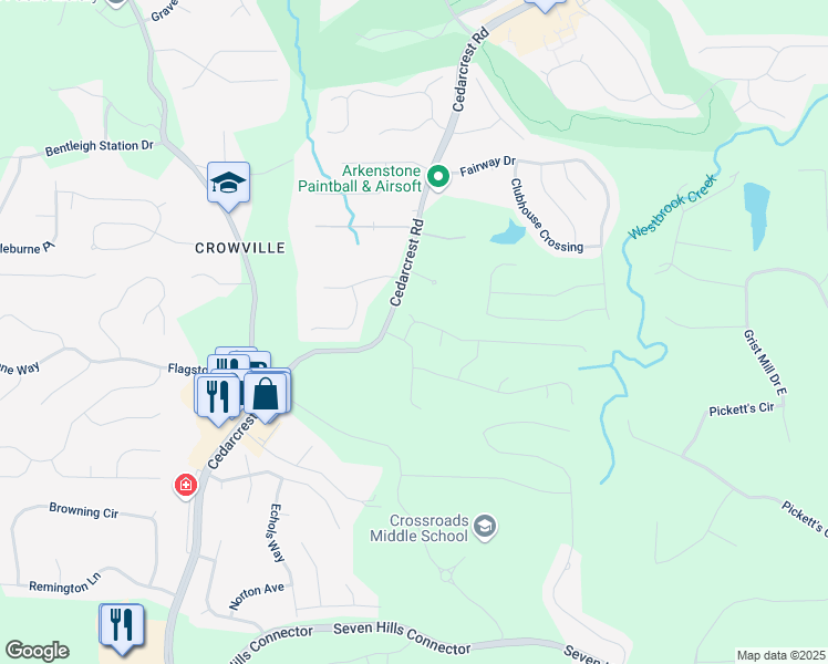 map of restaurants, bars, coffee shops, grocery stores, and more near 24 Creekwater Drive in Acworth