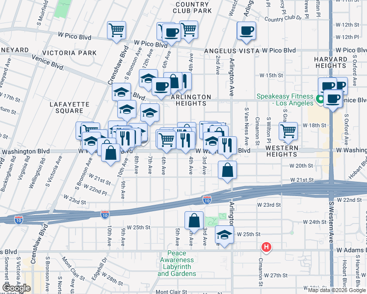 map of restaurants, bars, coffee shops, grocery stores, and more near 1911 4th Avenue in Los Angeles