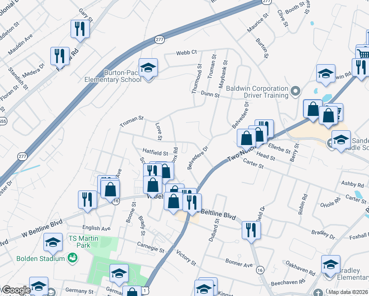 map of restaurants, bars, coffee shops, grocery stores, and more near 1730 Windover Street in Columbia