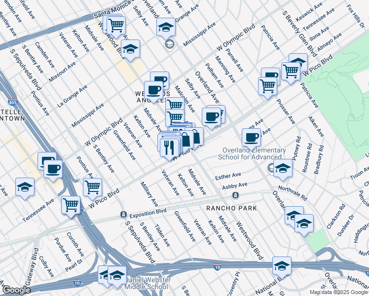 map of restaurants, bars, coffee shops, grocery stores, and more near in Los Angeles