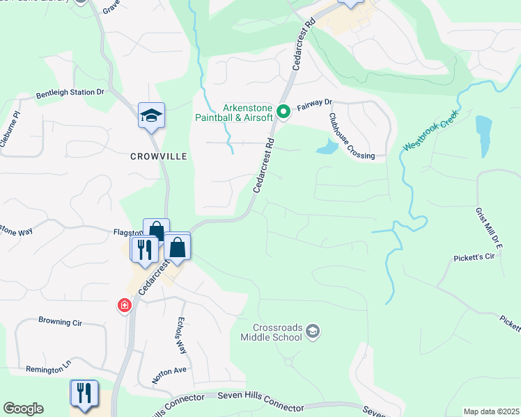 map of restaurants, bars, coffee shops, grocery stores, and more near 15 Creekwater Drive in Acworth