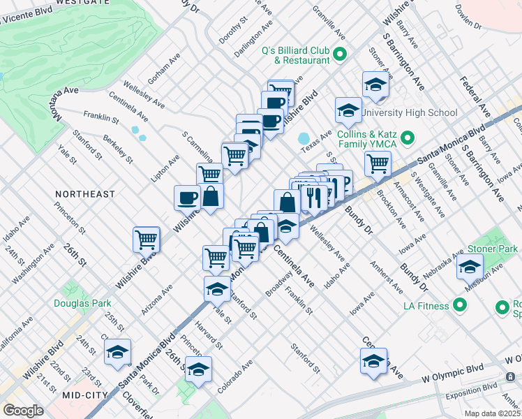 map of restaurants, bars, coffee shops, grocery stores, and more near 1326 Centinela Avenue in Los Angeles