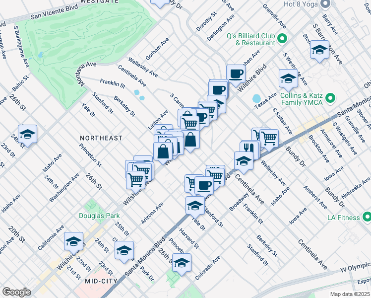 map of restaurants, bars, coffee shops, grocery stores, and more near 1226 Franklin Street in Santa Monica