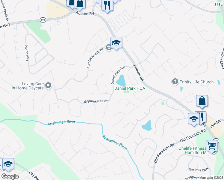 map of restaurants, bars, coffee shops, grocery stores, and more near 2780 Daniel Park Run in Dacula
