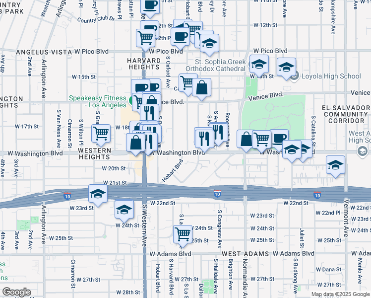 map of restaurants, bars, coffee shops, grocery stores, and more near in Los Angeles