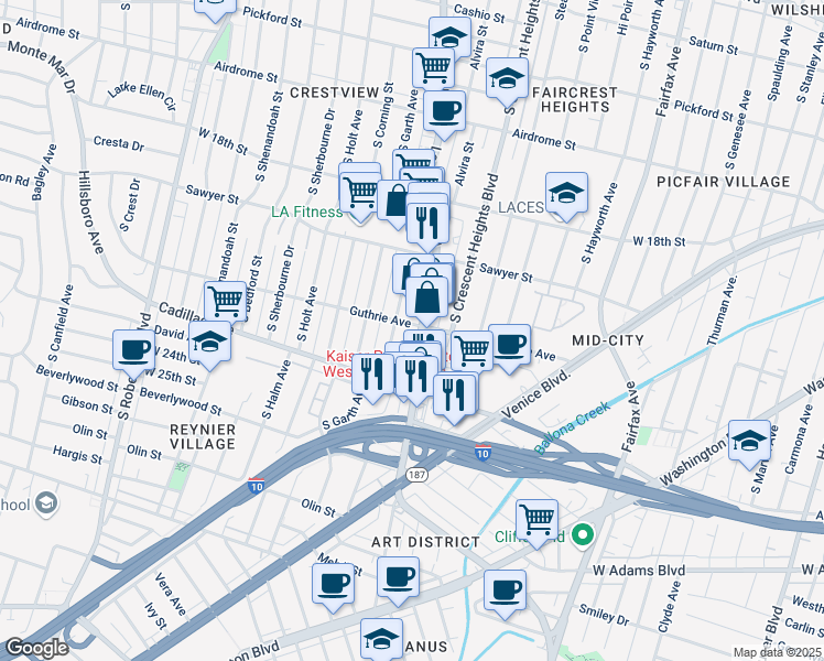 map of restaurants, bars, coffee shops, grocery stores, and more near 2041 La Cienega Boulevard in Los Angeles