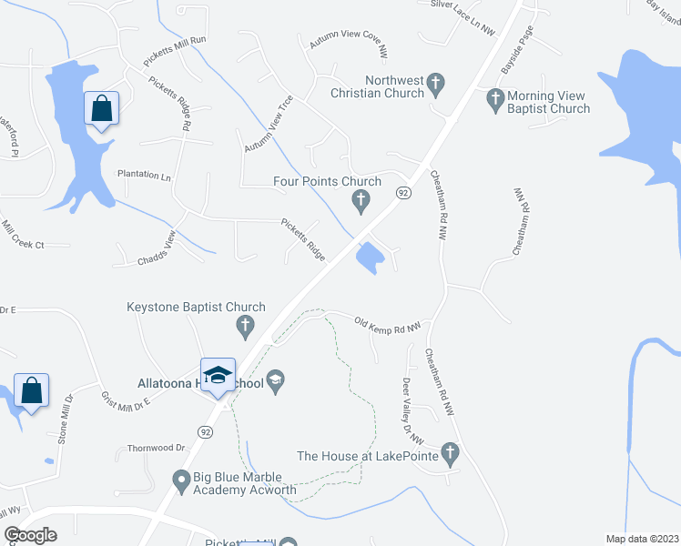 map of restaurants, bars, coffee shops, grocery stores, and more near 3456 Dallas Acworth Highway Northwest in Acworth