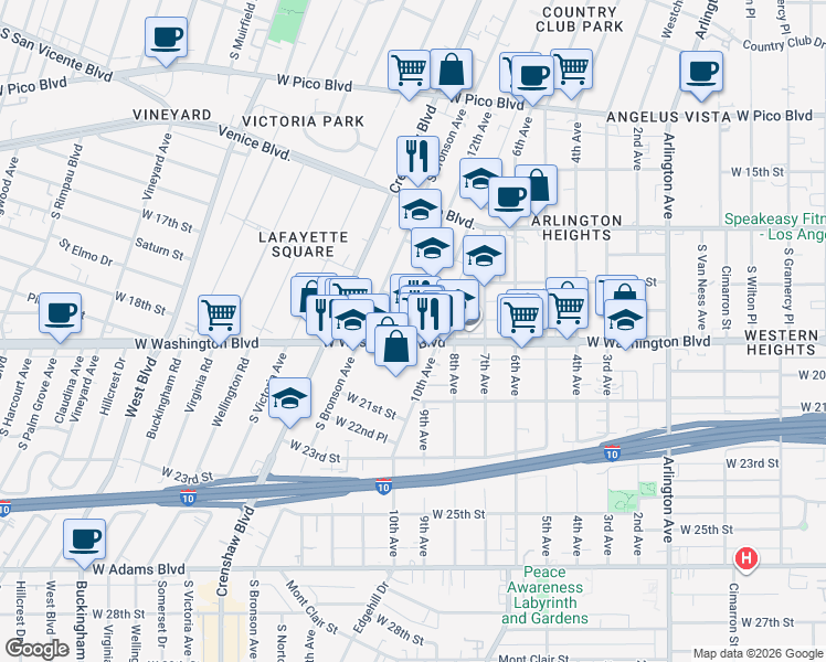 map of restaurants, bars, coffee shops, grocery stores, and more near 1800 12th Avenue in Los Angeles
