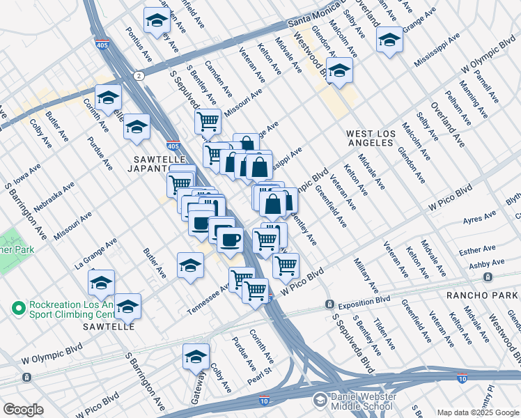 map of restaurants, bars, coffee shops, grocery stores, and more near 2122 South Sepulveda Boulevard in Los Angeles