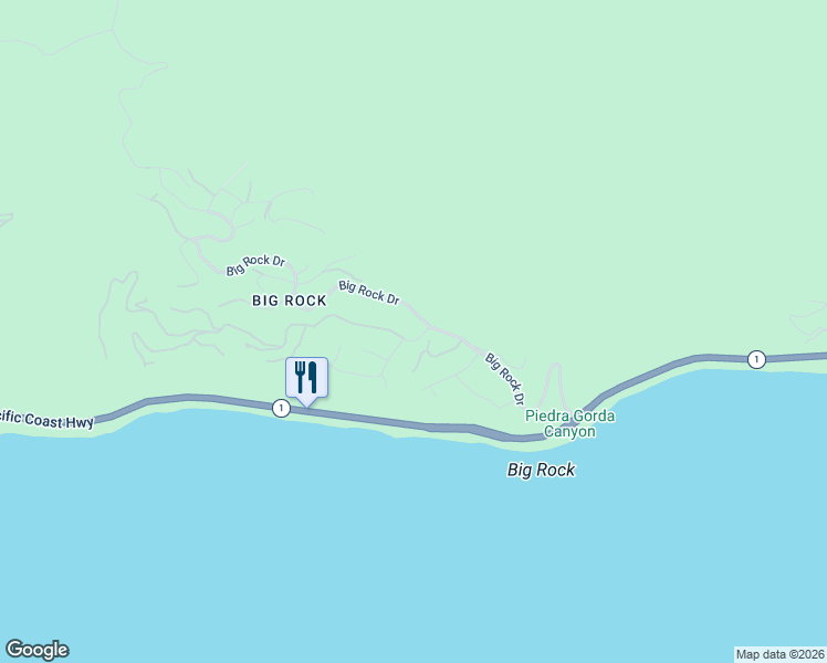 map of restaurants, bars, coffee shops, grocery stores, and more near 20290 Big Rock Drive in Malibu