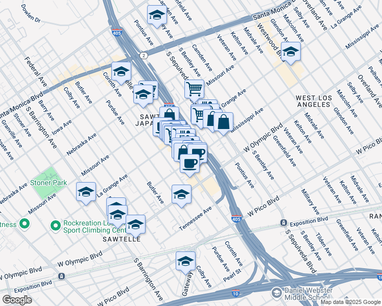 map of restaurants, bars, coffee shops, grocery stores, and more near 2045 Beloit Avenue in Los Angeles