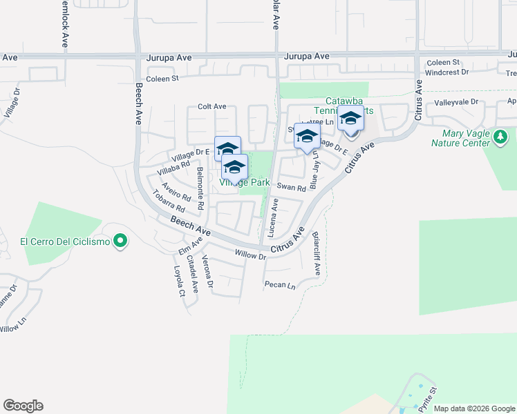 map of restaurants, bars, coffee shops, grocery stores, and more near 15624 Villa Del Rio Road in Fontana