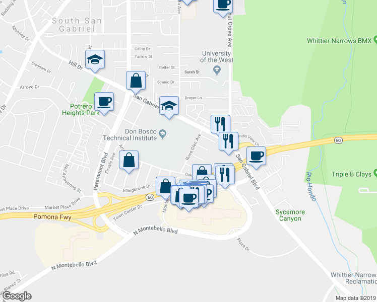 map of restaurants, bars, coffee shops, grocery stores, and more near 1011 Rose Glen Avenue in Rosemead