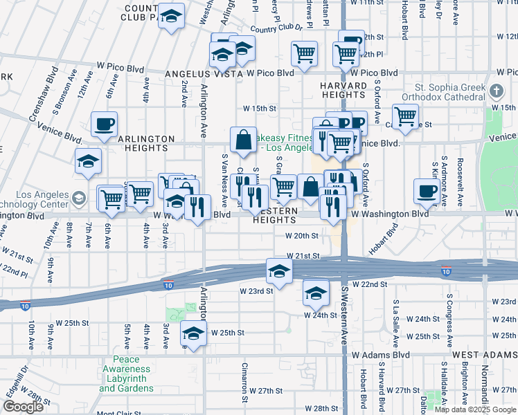 map of restaurants, bars, coffee shops, grocery stores, and more near 1824 South Wilton Place in Los Angeles
