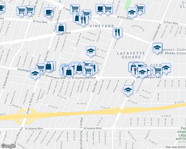 map of restaurants, bars, coffee shops, grocery stores, and more near 4535 1/2 West 18th Street in Los Angeles
