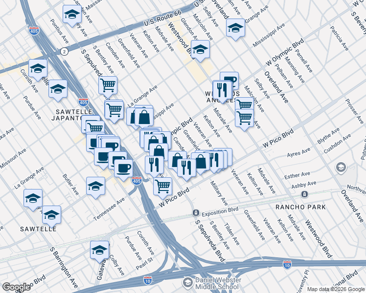 map of restaurants, bars, coffee shops, grocery stores, and more near 2212 Camden Avenue in Los Angeles