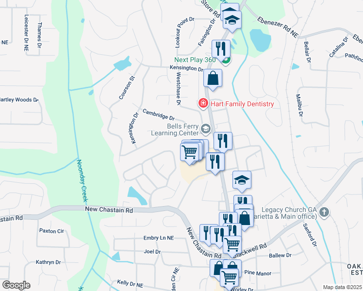 map of restaurants, bars, coffee shops, grocery stores, and more near 605 Coventry Drive in Marietta