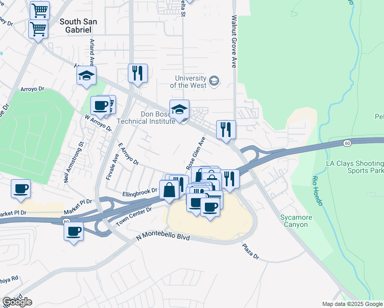 map of restaurants, bars, coffee shops, grocery stores, and more near 1011 Rose Glen Avenue in Rosemead