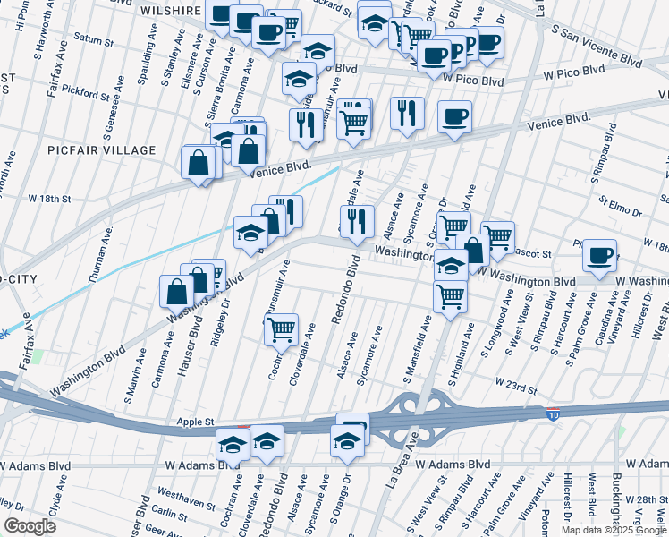 map of restaurants, bars, coffee shops, grocery stores, and more near 5119 West 20th Street in Los Angeles