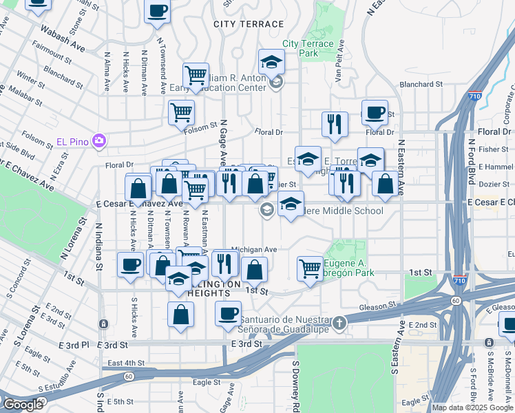 map of restaurants, bars, coffee shops, grocery stores, and more near 3868 East Cesar E Chavez Avenue in Los Angeles