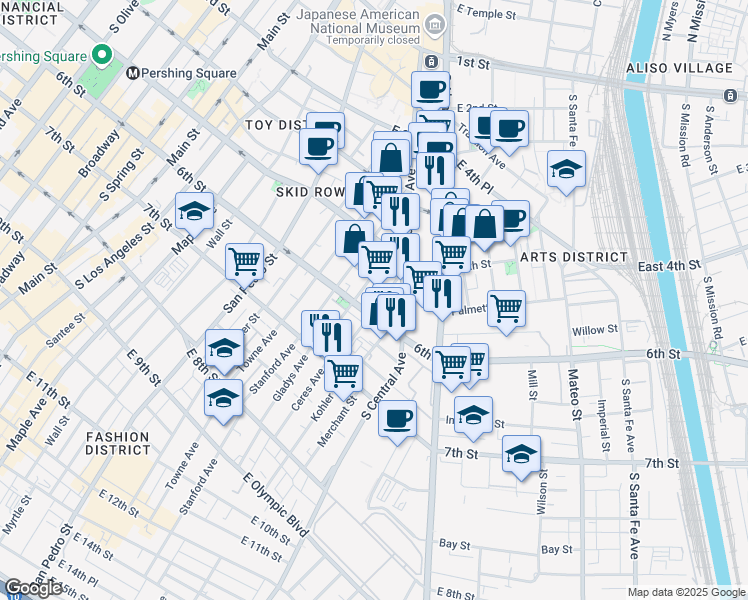 map of restaurants, bars, coffee shops, grocery stores, and more near 527 Ceres Avenue in Los Angeles