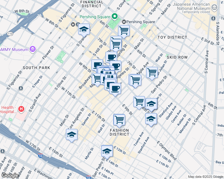 map of restaurants, bars, coffee shops, grocery stores, and more near in Los Angeles