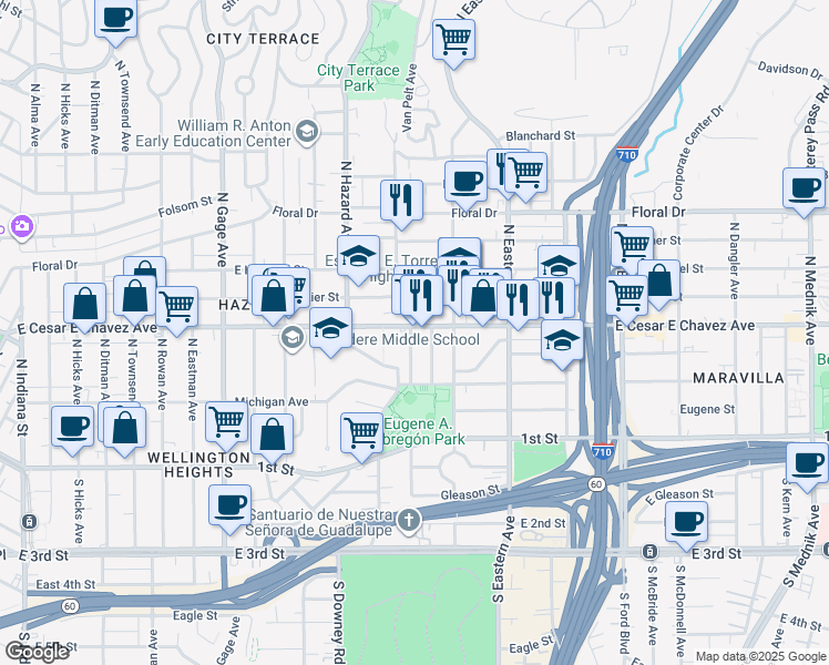 map of restaurants, bars, coffee shops, grocery stores, and more near 4118 East Cesar E Chavez Avenue in Los Angeles