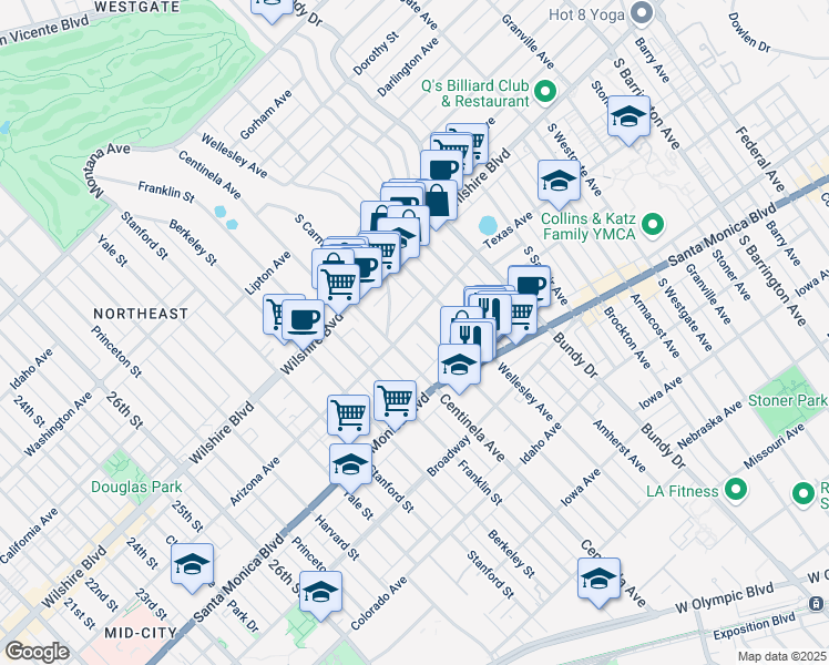 map of restaurants, bars, coffee shops, grocery stores, and more near 12412 Texas Avenue in Los Angeles