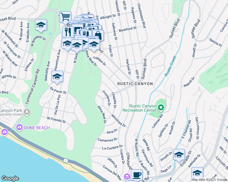 map of restaurants, bars, coffee shops, grocery stores, and more near 700 Chapala Drive in Los Angeles