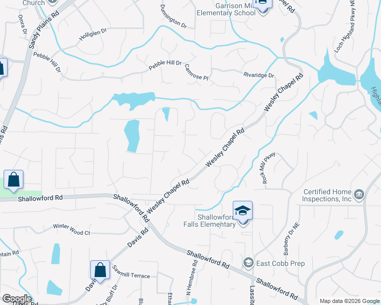 map of restaurants, bars, coffee shops, grocery stores, and more near 3718 Northpoint Drive in Marietta