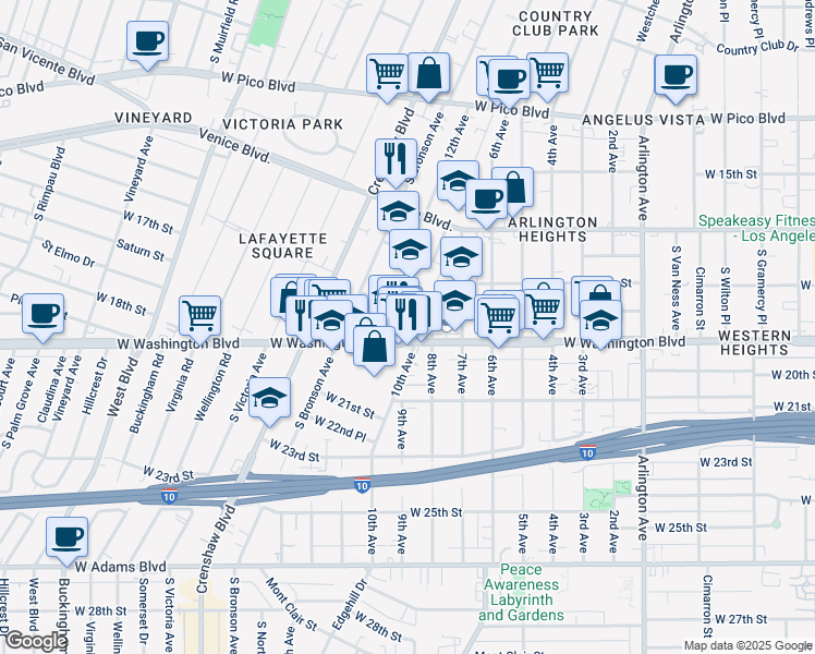 map of restaurants, bars, coffee shops, grocery stores, and more near 1800 12th Avenue in Los Angeles