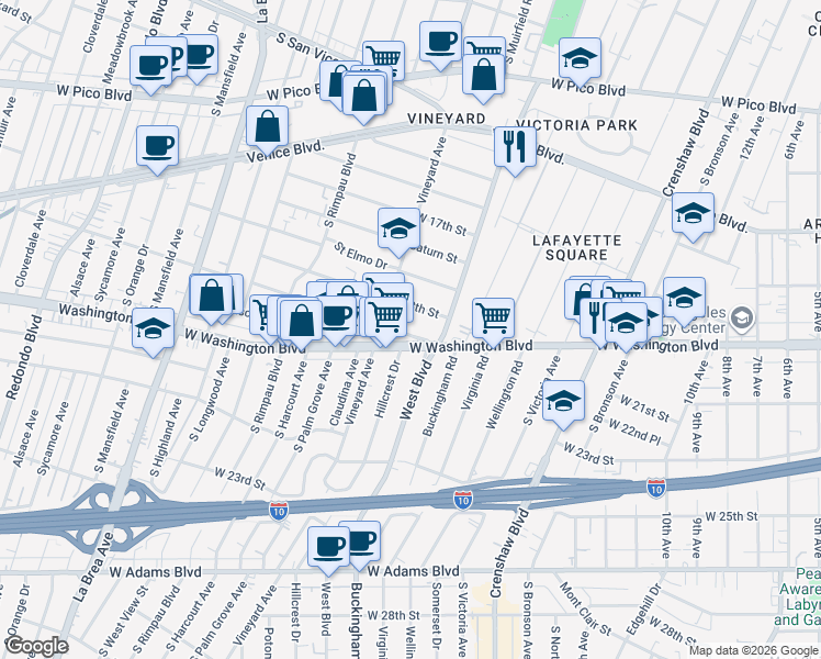 map of restaurants, bars, coffee shops, grocery stores, and more near 4535 1/2 West 18th Street in Los Angeles