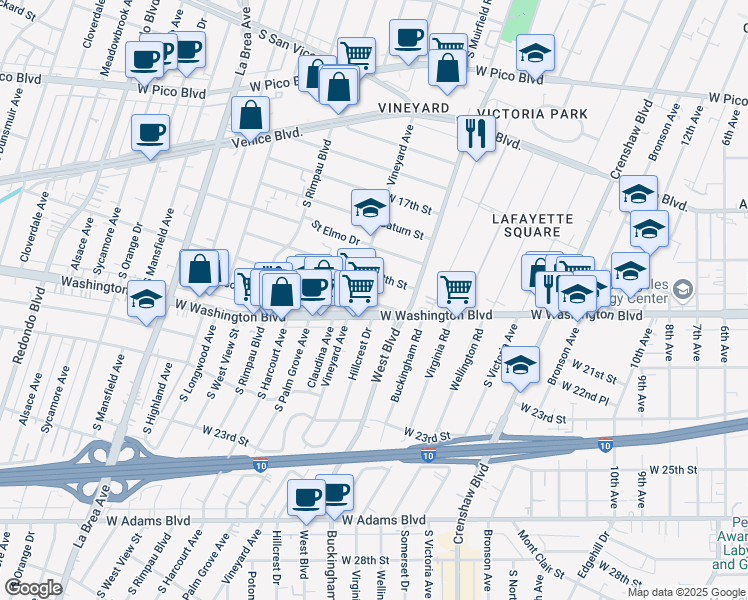 map of restaurants, bars, coffee shops, grocery stores, and more near 4535 1/2 West 18th Street in Los Angeles