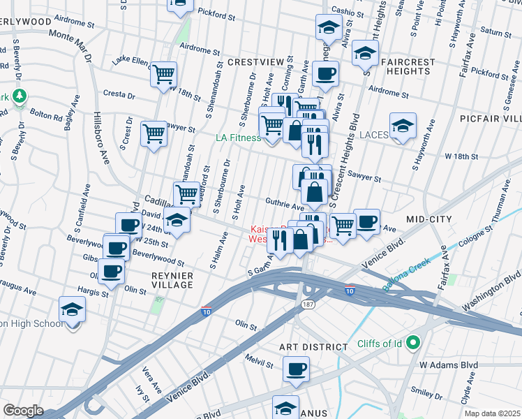 map of restaurants, bars, coffee shops, grocery stores, and more near 8627 Guthrie Avenue in Los Angeles