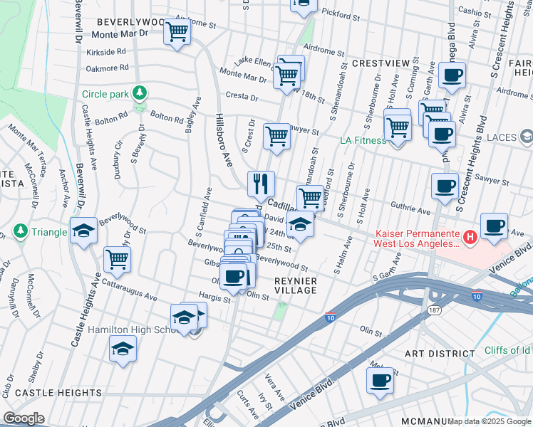 map of restaurants, bars, coffee shops, grocery stores, and more near in Los Angeles
